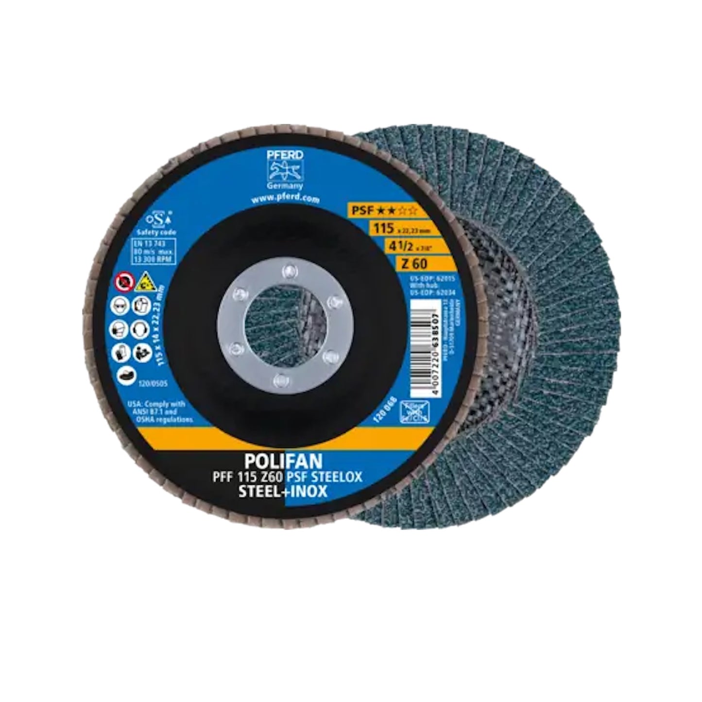PFERD Dischi lamellari POLIFAN al corindone zirconio Z PSF STEELOX ★★☆☆ acciaio/acciaio inossidabile