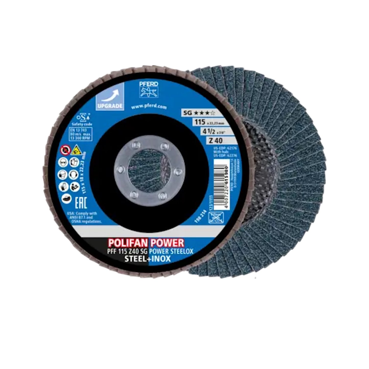 PFERD Dischi lamellari POLIFAN al corindone zirconio Z SG POWER STEELOX ★★★☆ acciaio/acciaio inossidabile