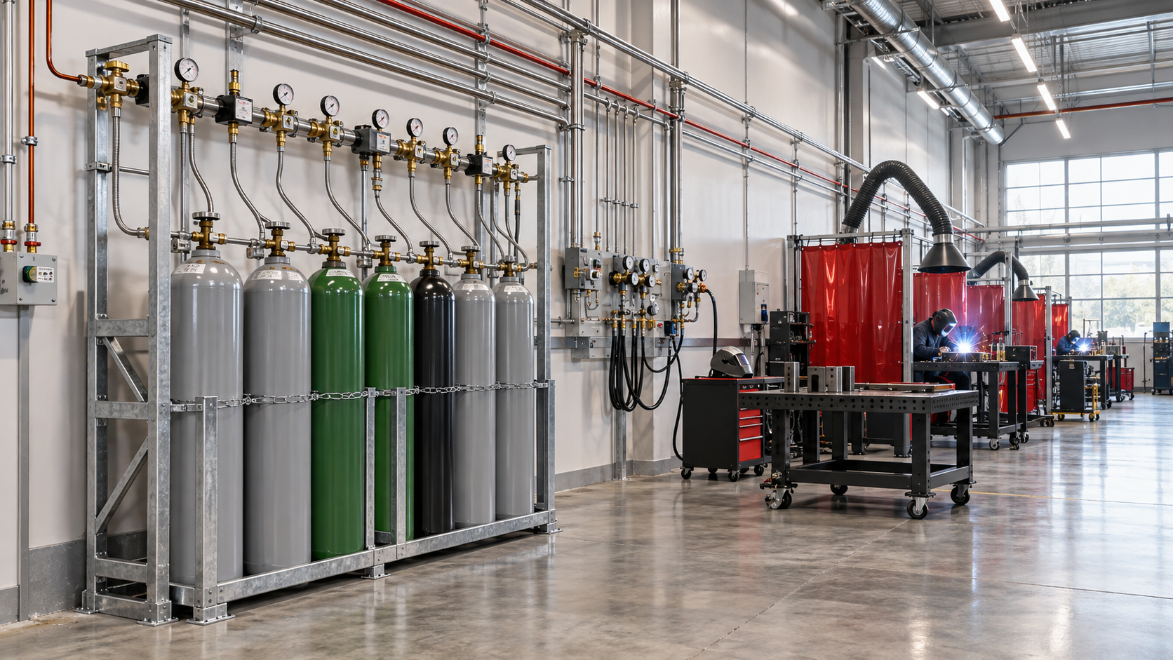 Impianto centralizzato per la distribuzione di gas tecnici in reparto di saldatura